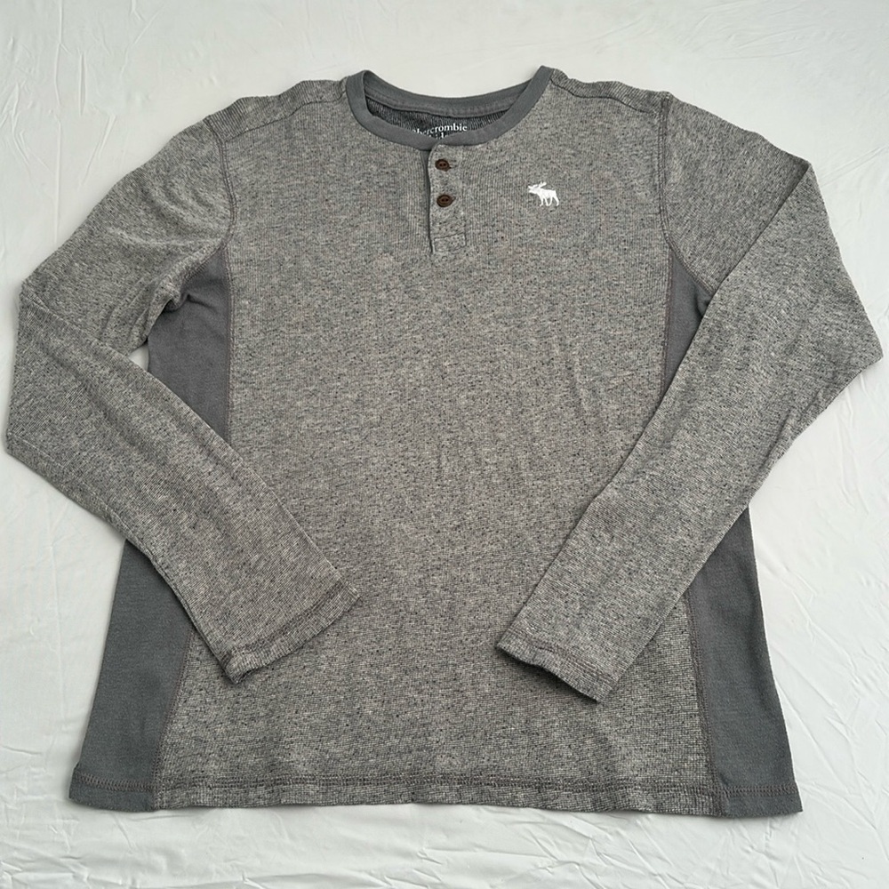 Abercrombie And Fitch Gray Contrast Panel Long Sleeve Soft Henley Shirt 15/16